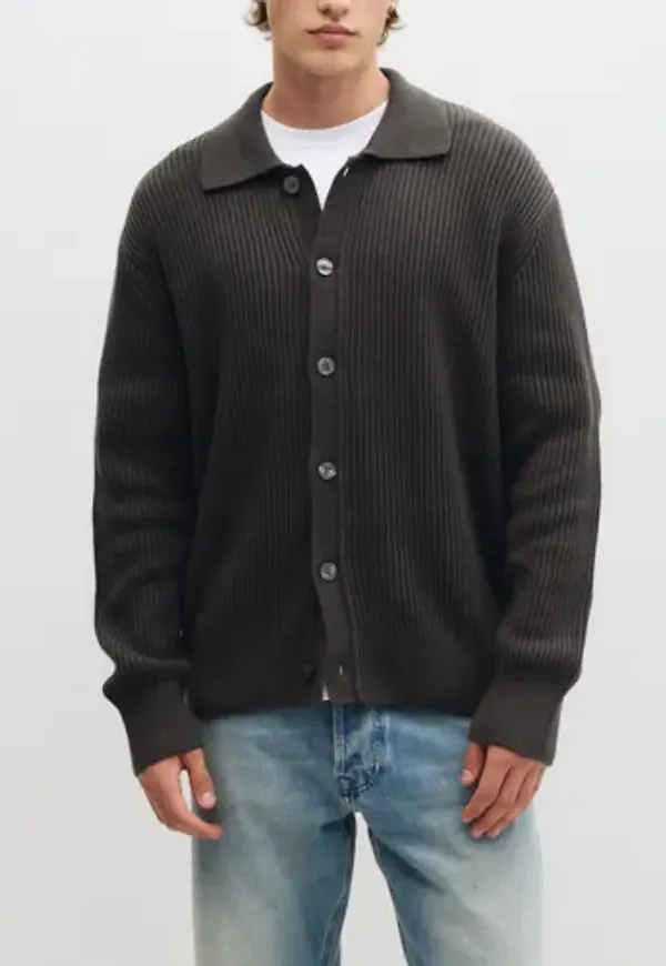 Selected Men Slmdry Ls Rib Polo Cardigan Cardigans & Koftor Brun