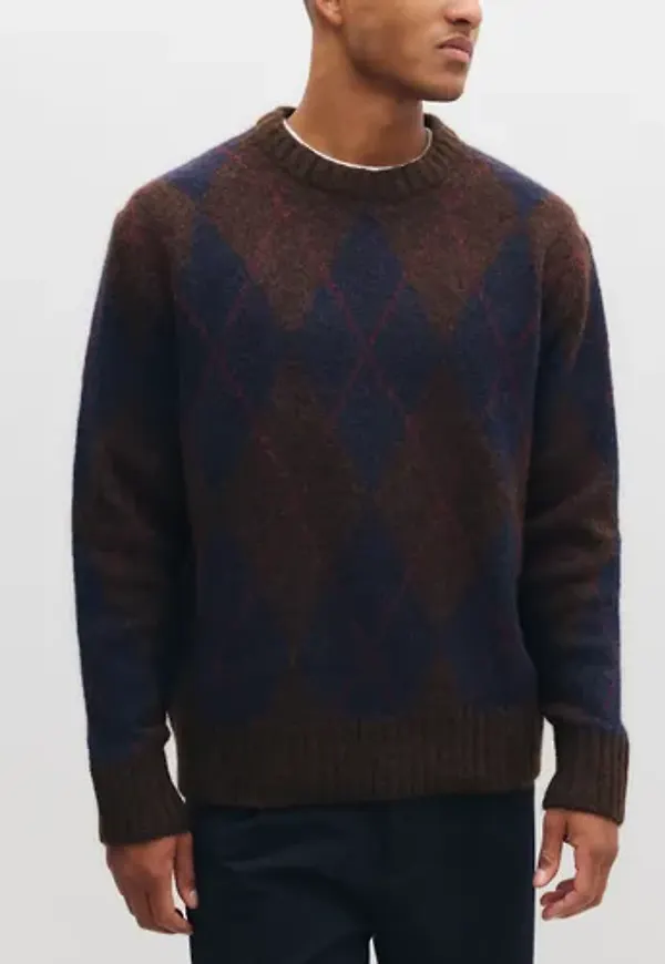 Selected Men Slmrai Ls Knit Argyle Crew Neck Stickade tröjor Brun