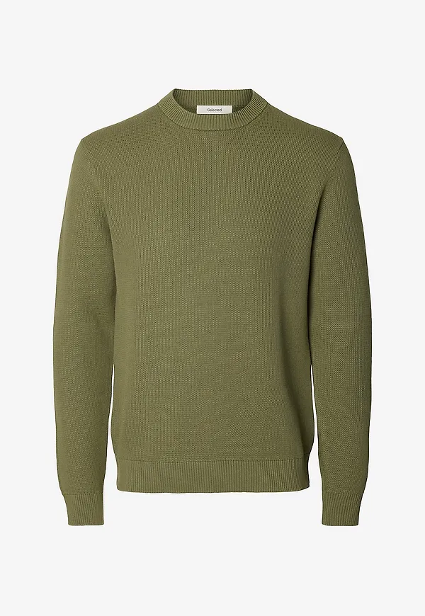 Selected Men - Tröja Slhdane LS Knit Structure Crew Neck - Grön