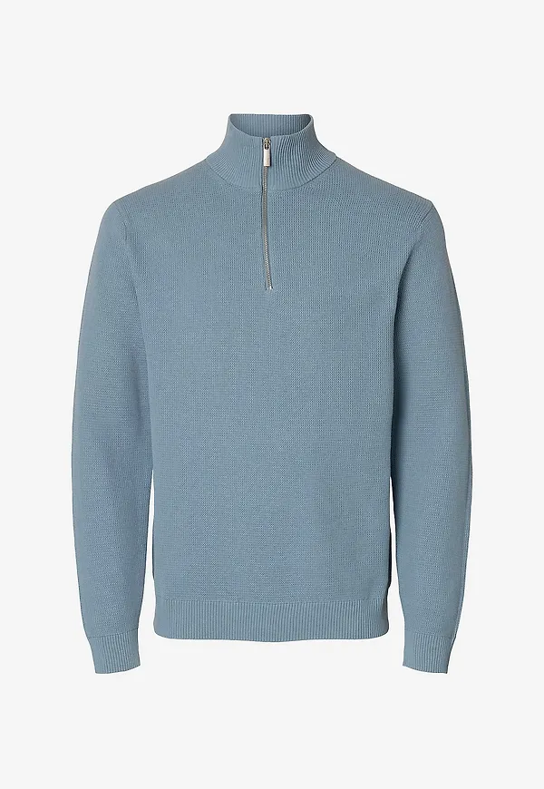 Selected Men - Tröja slhDane LS Knit Structure Half Zip - Blå
