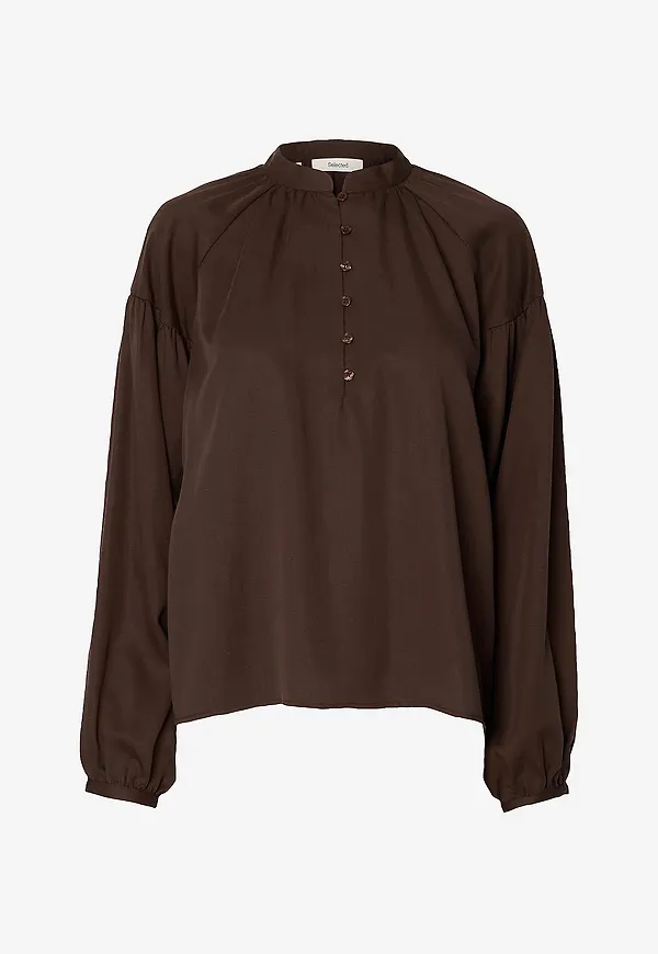 Selected Women - Blus Slwdonna Ls Shirt - Brun