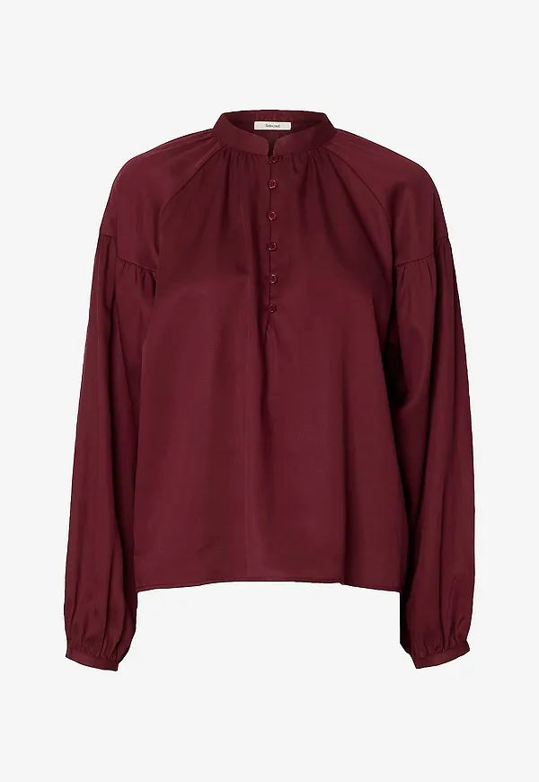 Selected Women - Blus Slwdonna Ls Shirt - Röd
