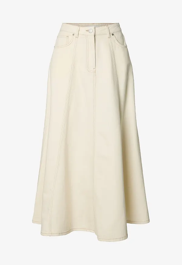 Selected Women - Jeanskjol slfTenna HW Long - Vit
