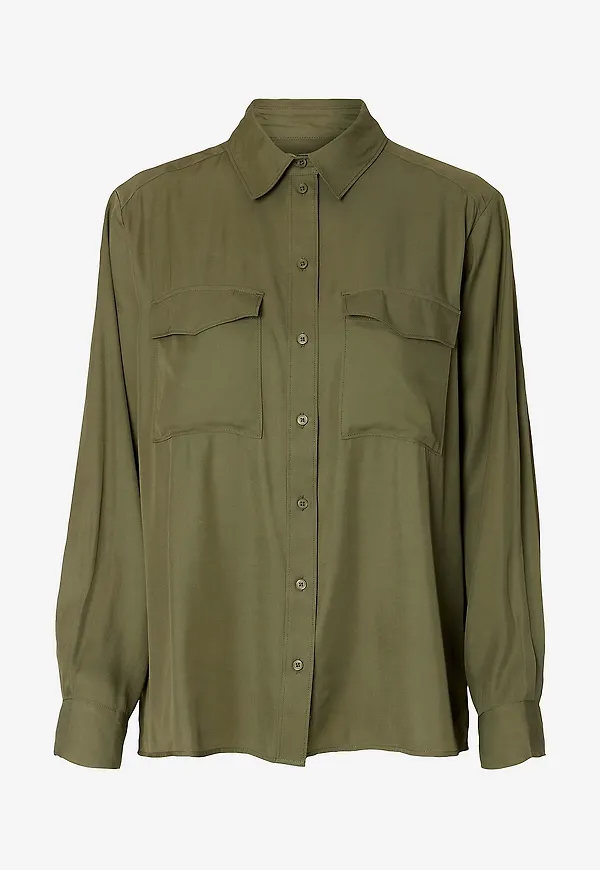 Selected Women - Skjorta slfBeatrice LS Relaxed Pocket - Grön