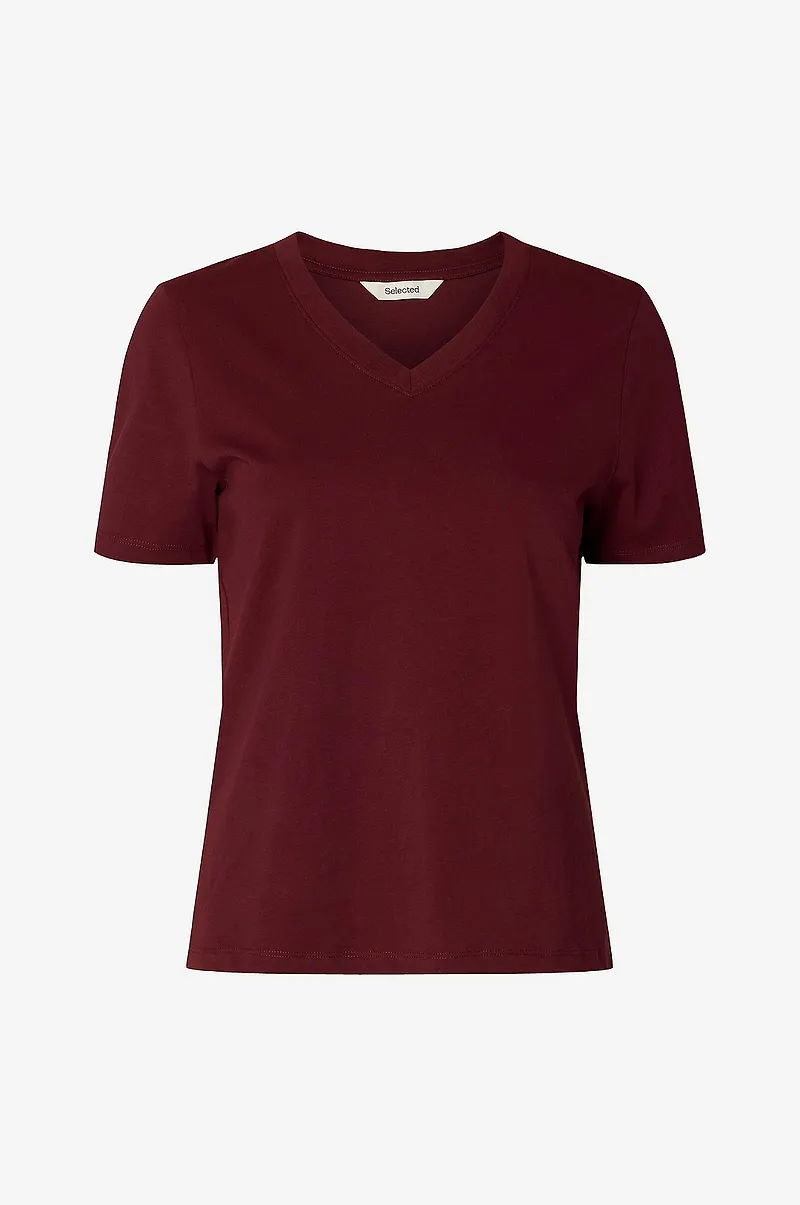 Selected Women - T-shirt slfEssential SS V-neck Tee - Röd