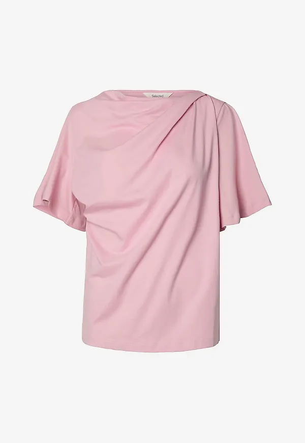 Selected Women - Topp slfOline Light SS Draped Neck Tee - Rosa