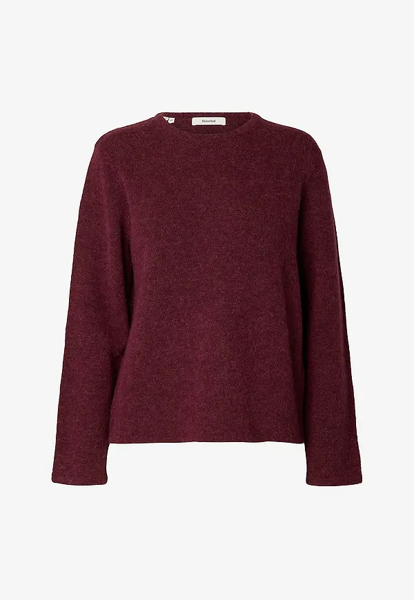 Selected Women - Tröja Slwlulu New Ls Knit O-Neck - Röd
