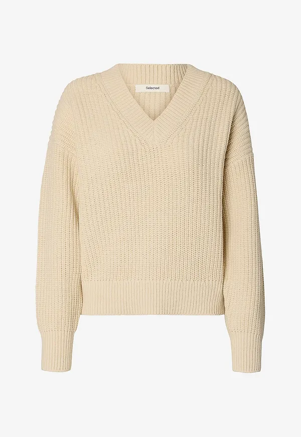 Selected Women - Tröja Slwselma Sus Ls Knit V-Neck - Grå