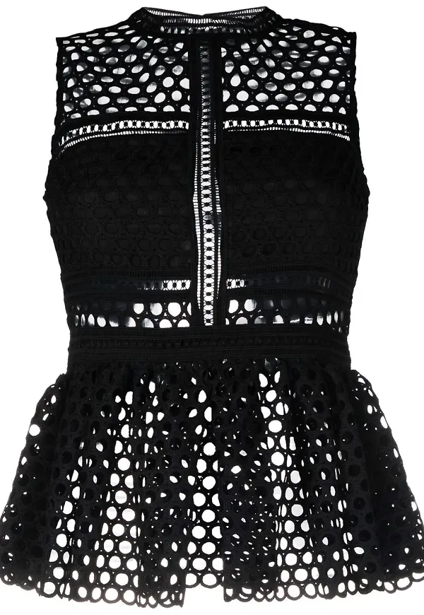 Self-Portrait spetstopp med peplum - Svart