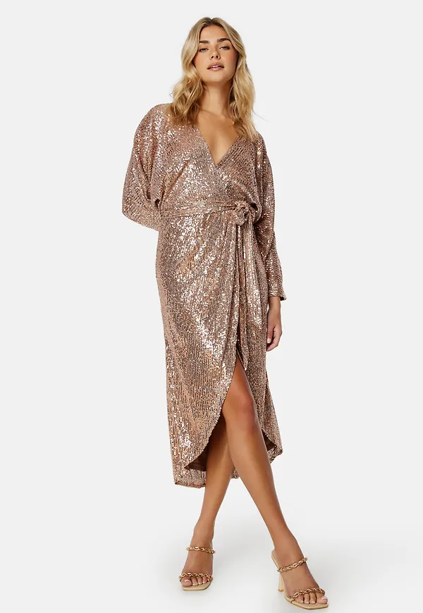 Sequin Wrap Midi Dress