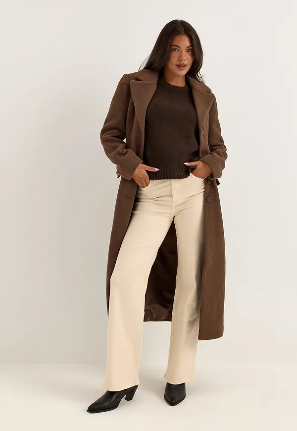 Shaped Wool Blend Coat