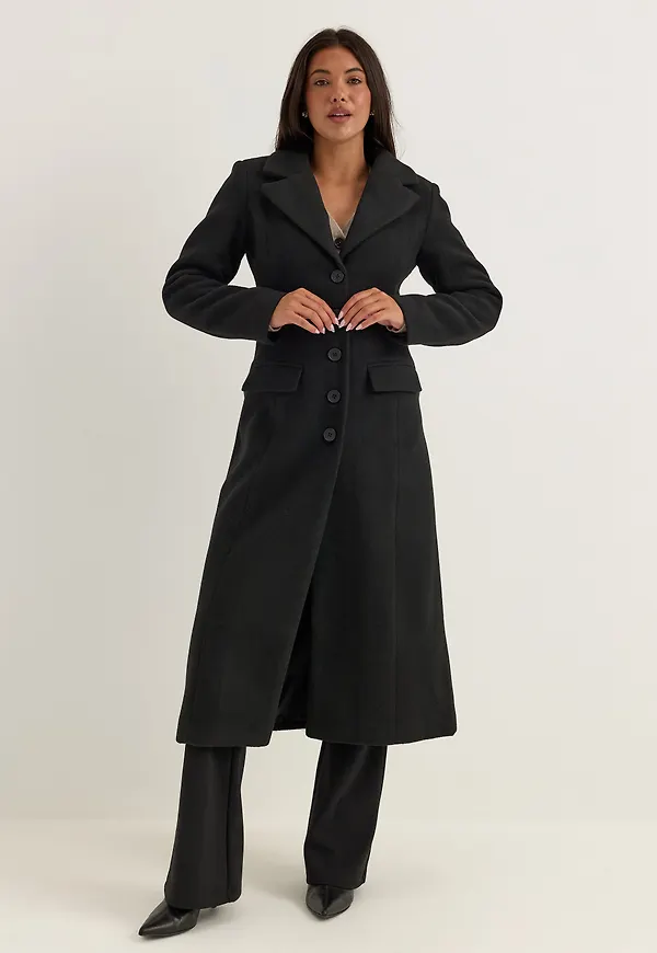 Shaped Wool Blend Coat