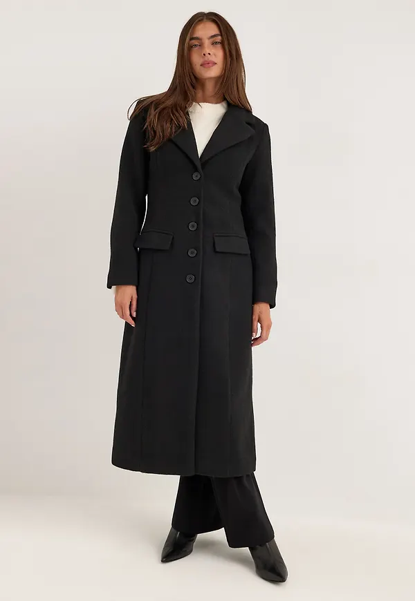 Shaped Wool Blend Coat