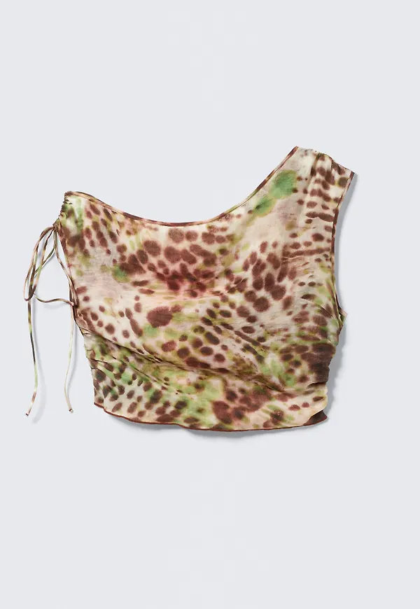 Sheer Asymmetric Drawstring Top