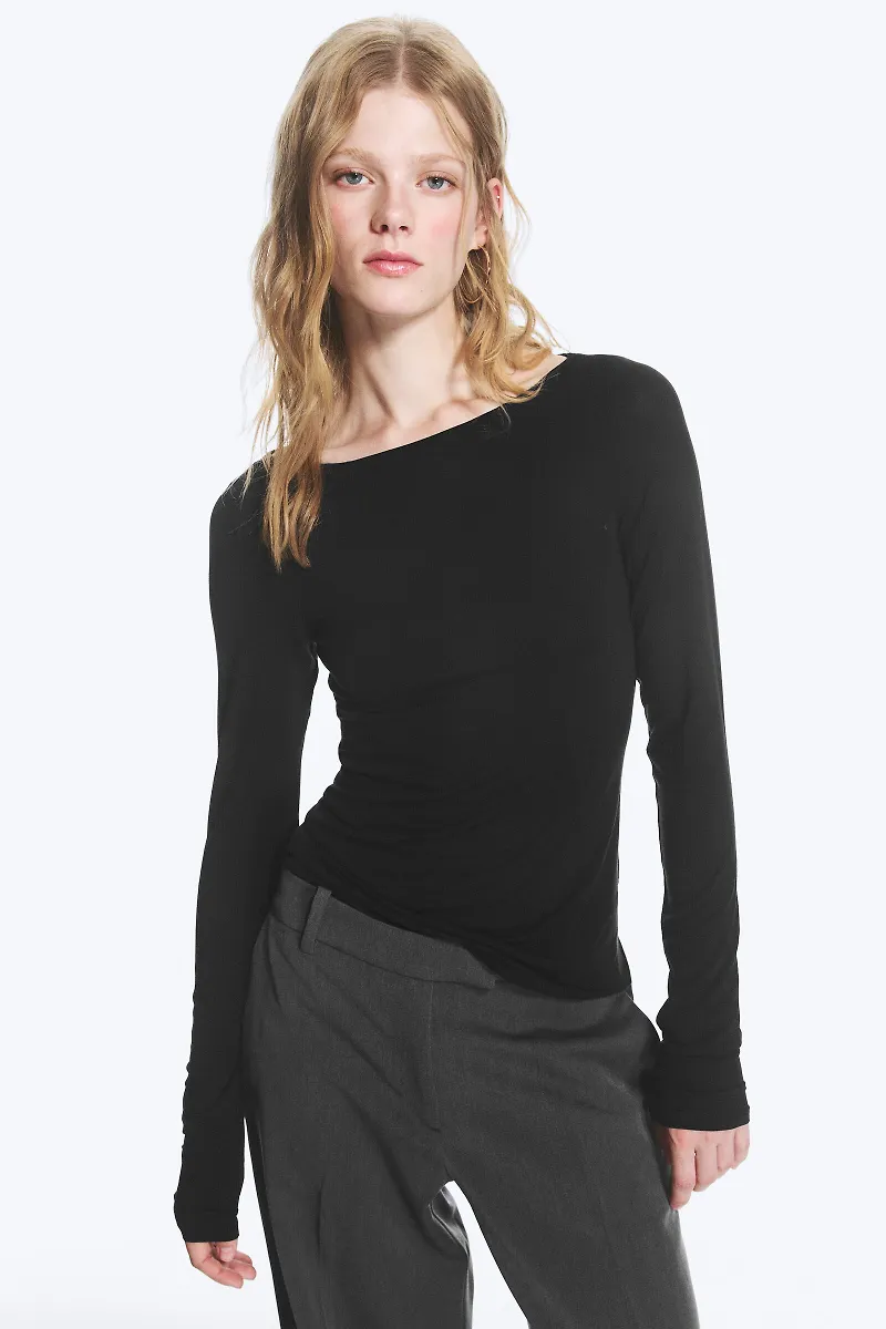 Sheer Boatneck Long-sleeve