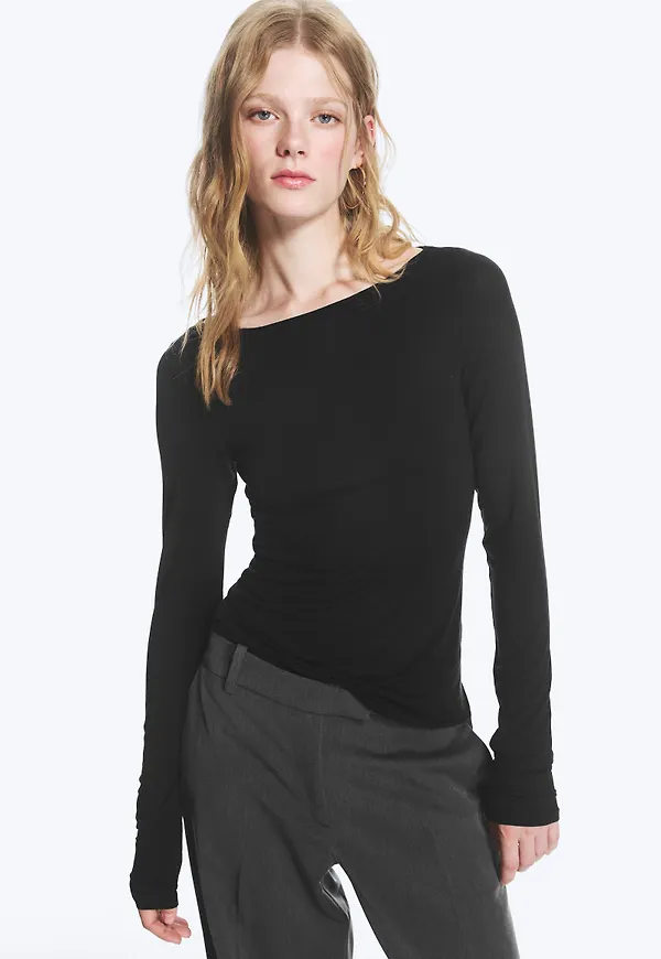 Sheer Boatneck Long-sleeve