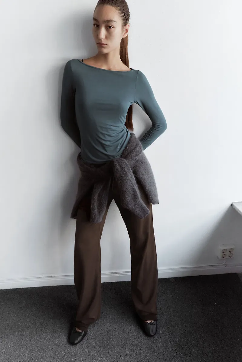 Sheer Boatneck Long-sleeve