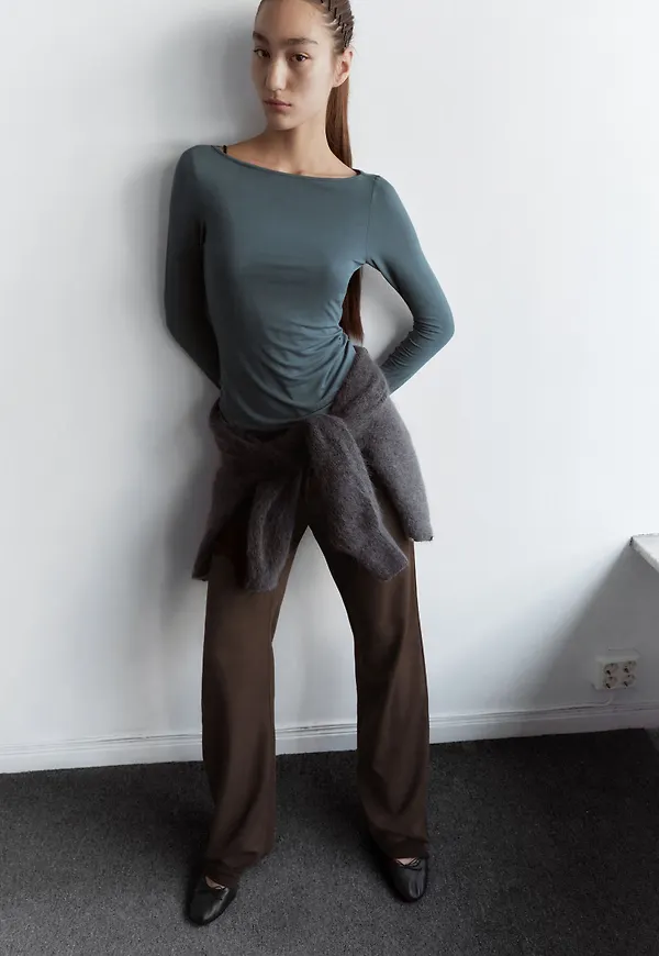 Sheer Boatneck Long-sleeve
