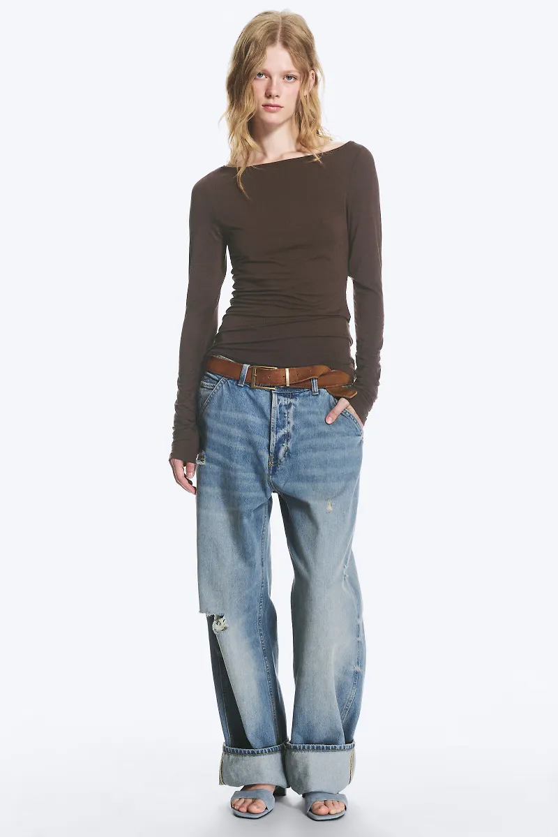 Sheer Boatneck Long-sleeve