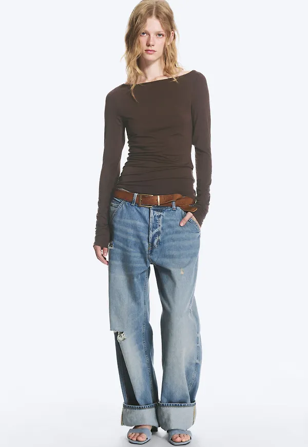 Sheer Boatneck Long-sleeve