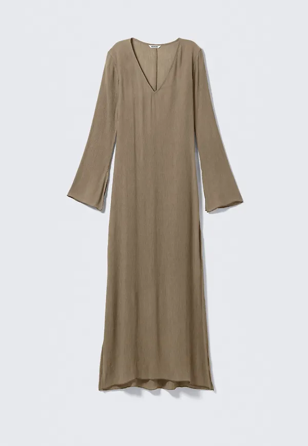 Sheer Long-Sleeved V-neck Maxi Dress