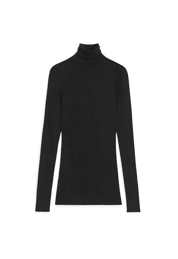 Sheer Merino Wool Roll-Neck - Black