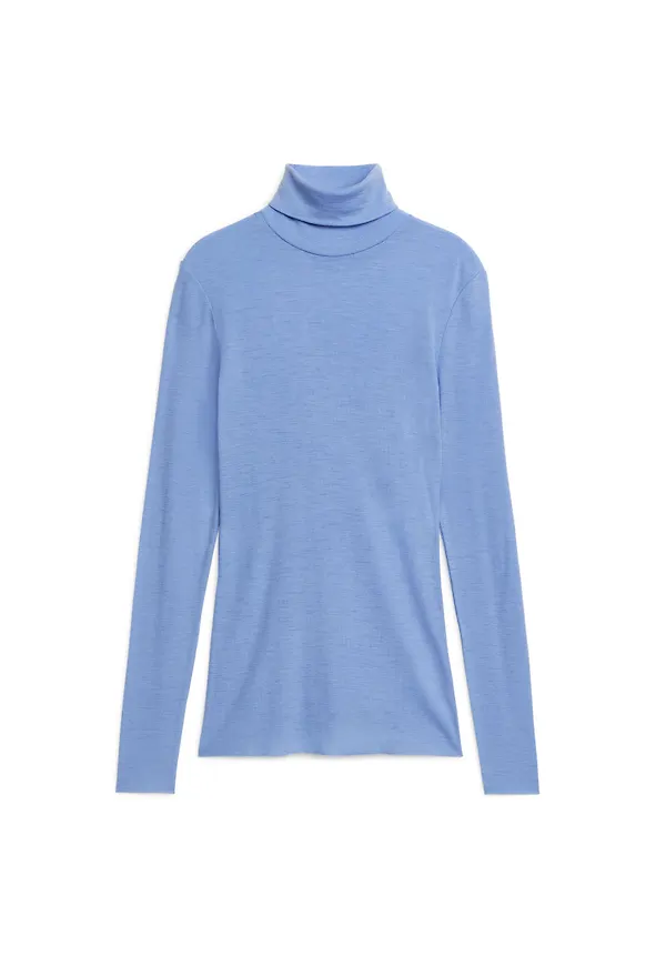 Sheer Merino Wool Roll-Neck - Blue
