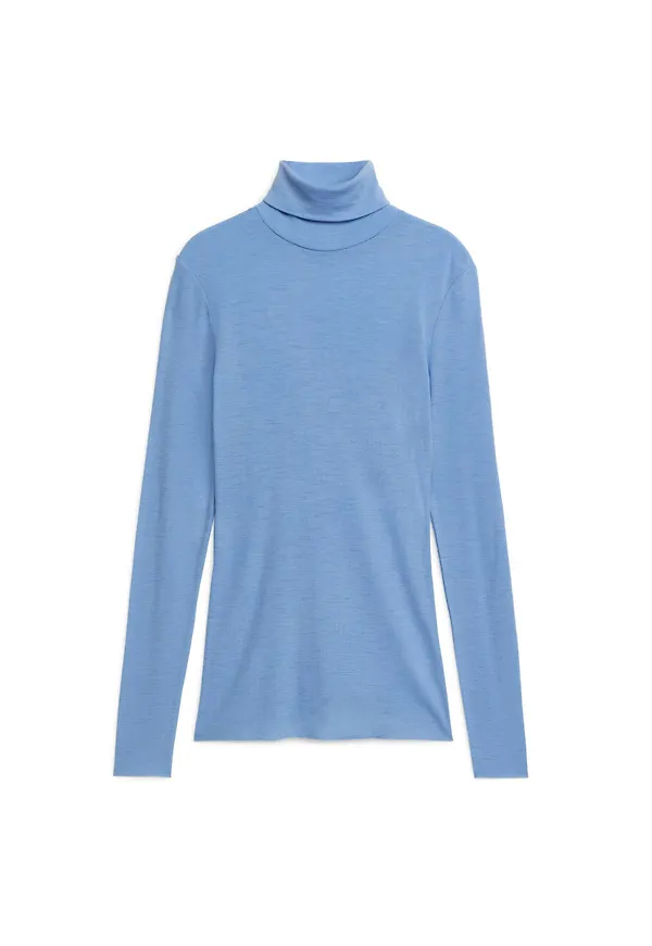 Sheer Merino Wool Roll-Neck - Blue