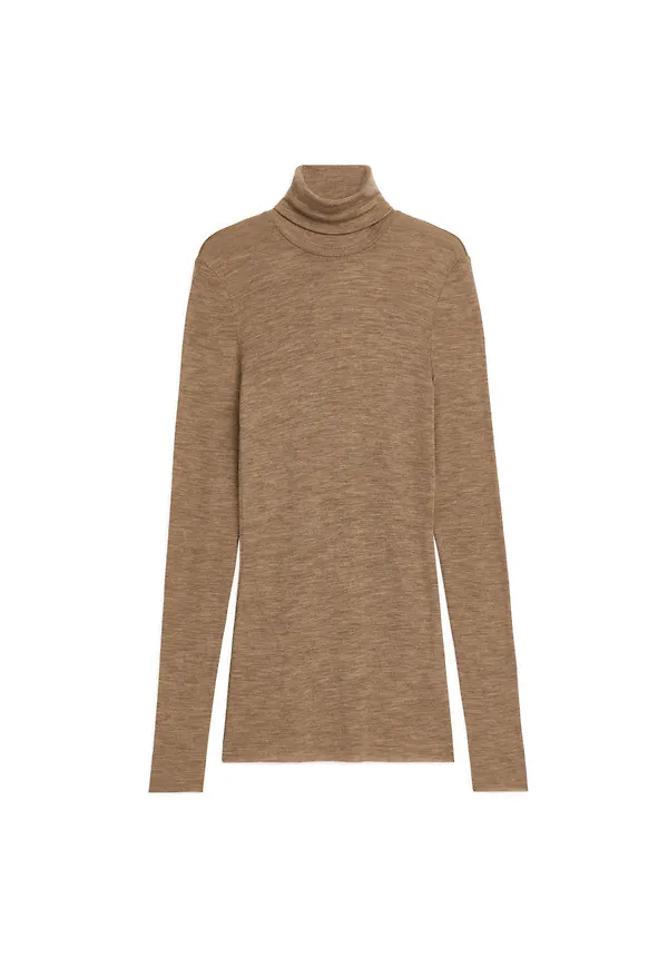 Sheer Merino Wool Roll-Neck - Brown