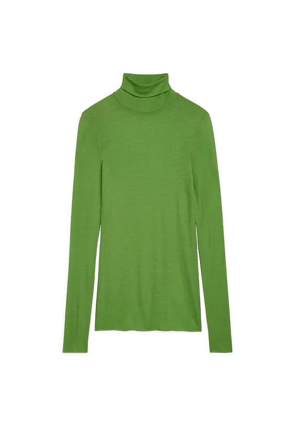 Sheer Merino Wool Roll-Neck - Green