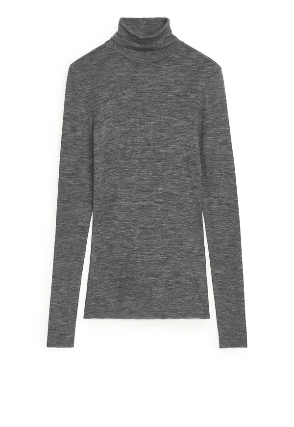Sheer Merino Wool Roll-Neck - Grey