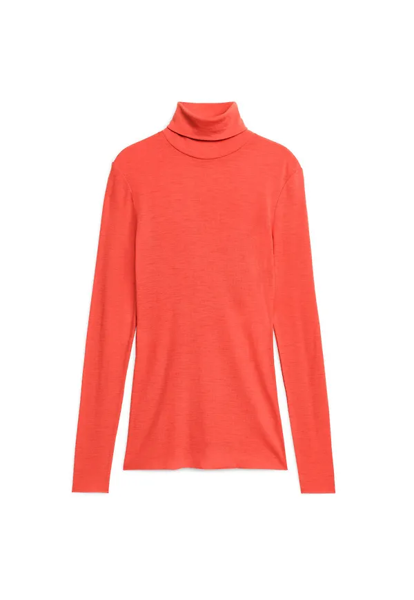 Sheer Merino Wool Roll-Neck - Orange