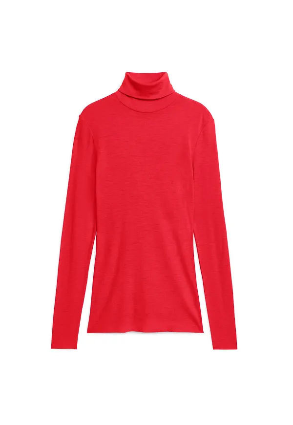 Sheer Merino Wool Roll-Neck - Red