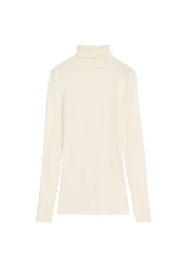 Sheer Merino Wool Roll-Neck - White
