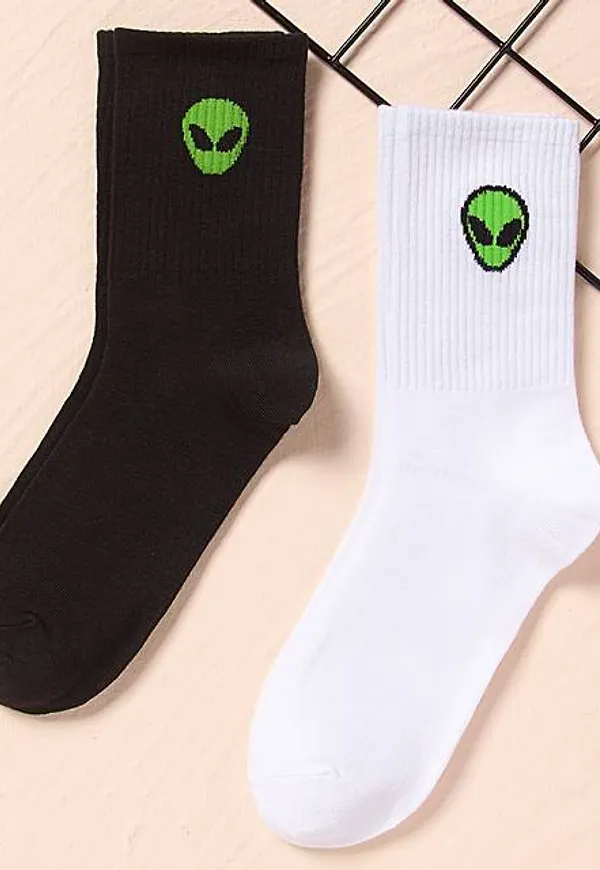 Shein 2pairs Alien Pattern Crew Socks