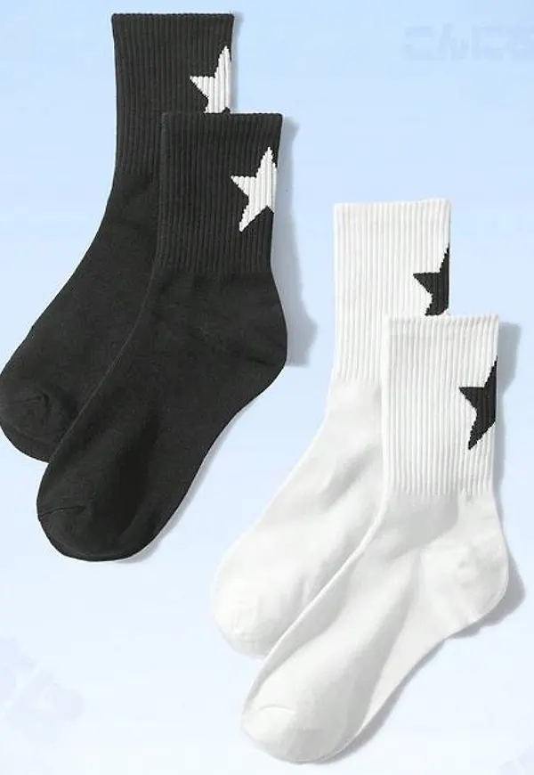 Shein 2pairs Guys Star Print Crew Socks