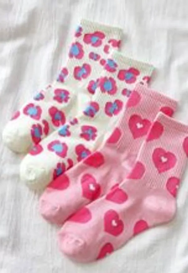 Shein 2pairs Heart Print Crew Socks