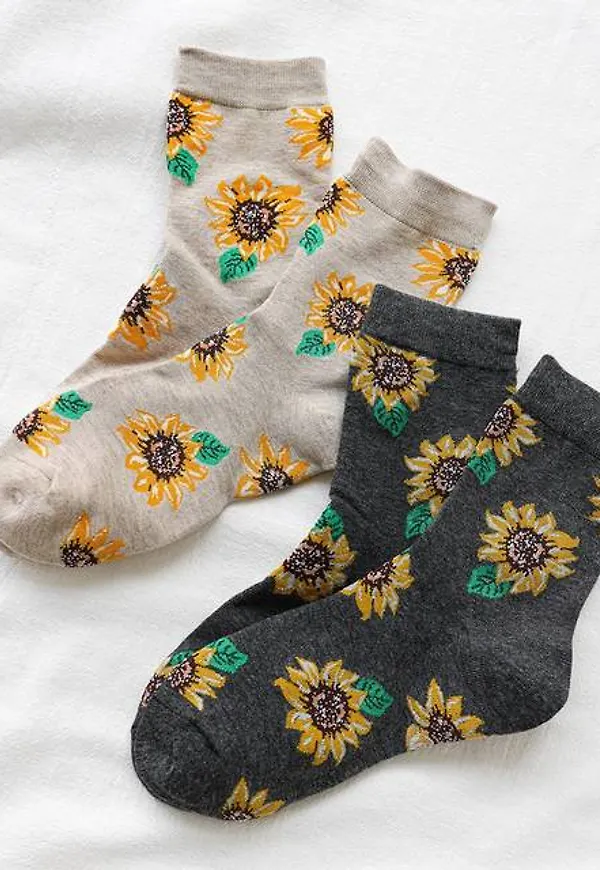 Shein 2pairs Sunflower Pattern Crew Socks