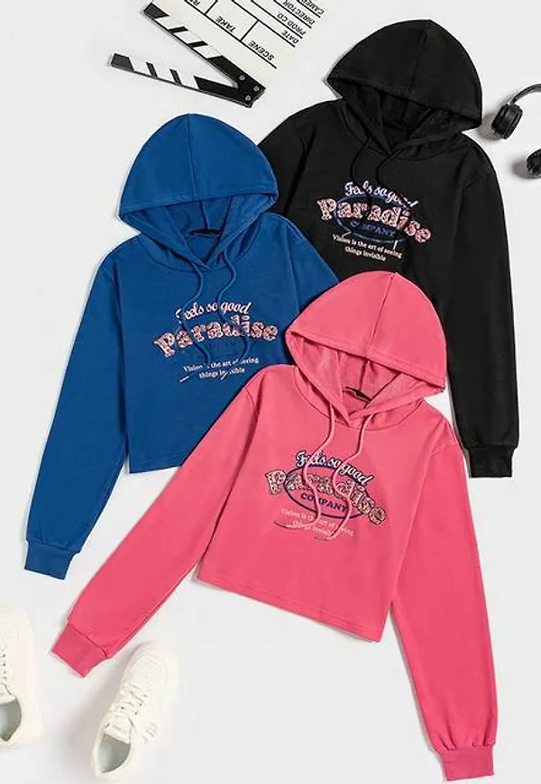 Shein 3pcs Letter Graphic Drawstring Hoodie