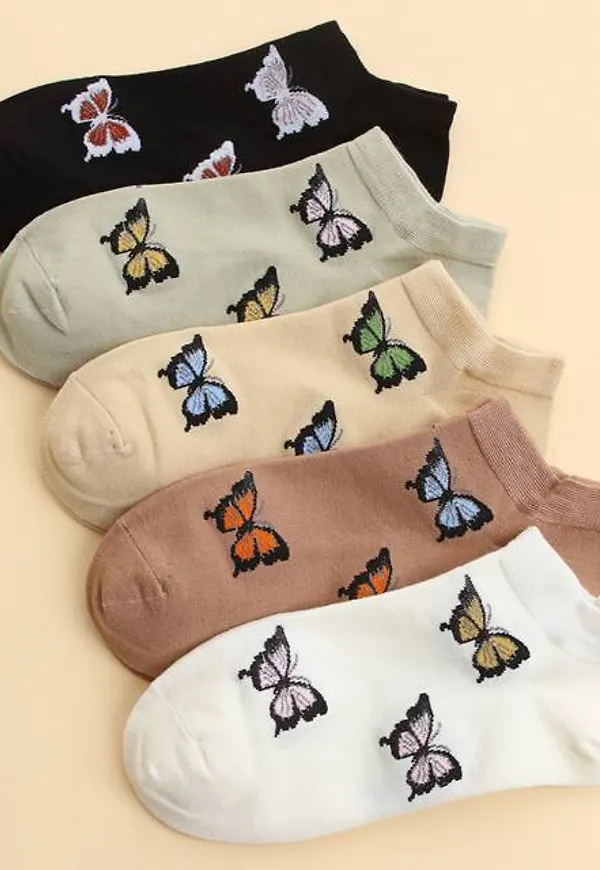Shein 5pairs Butterfly Print Ankle Socks