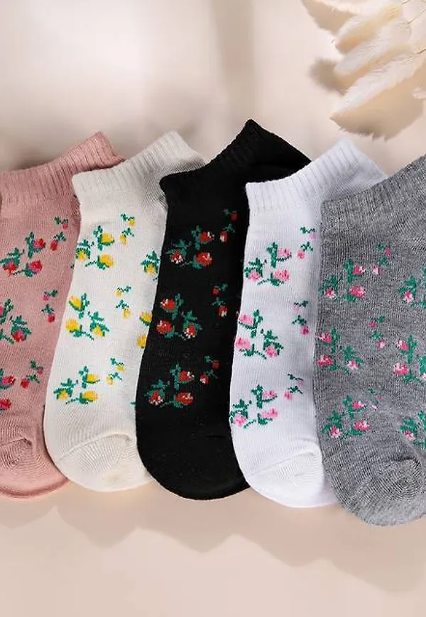 Shein 5pairs Floral Print Ankle Socks