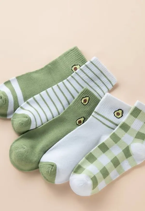 Shein 5pairs Fruit & Striped Print Crew Socks