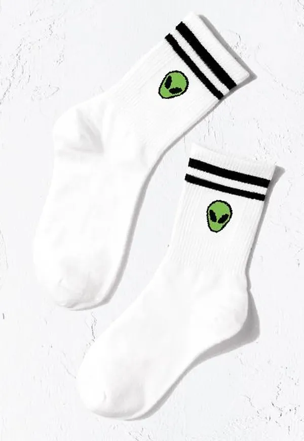 Shein Alien & Striped Pattern Crew Socks