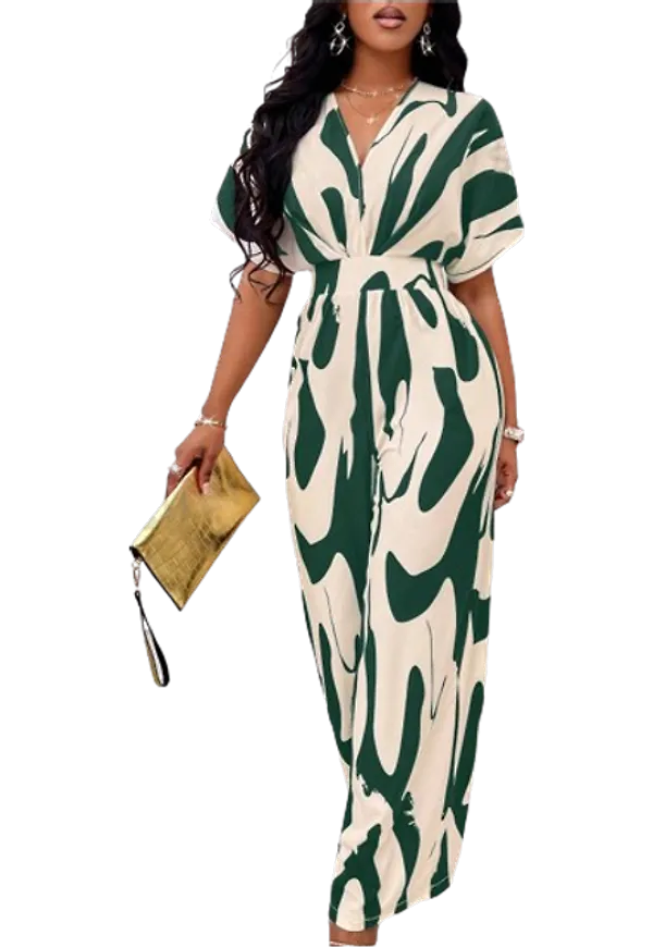 Shein Allover Print Batwing Sleeve Shirt Jumpsuit