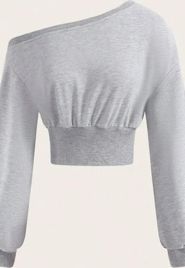Shein Asymmetrical Neck Drop Shoulder Crop Sweatshirt