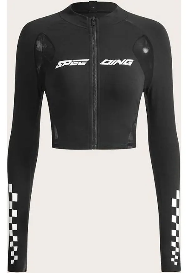 Shein Bikercore Letter Graphic Contrast Mesh Raglan Sleeve Y2k Crop Tee