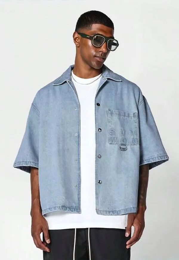 Shein Boxy Fit Revere Collar Denim Shirt
