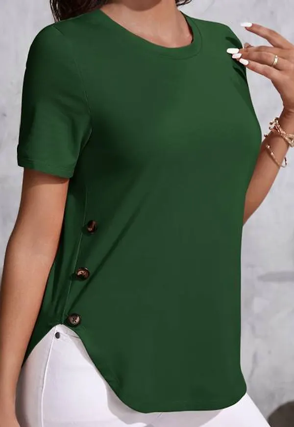 Shein Button Detail Curved Hem Tee