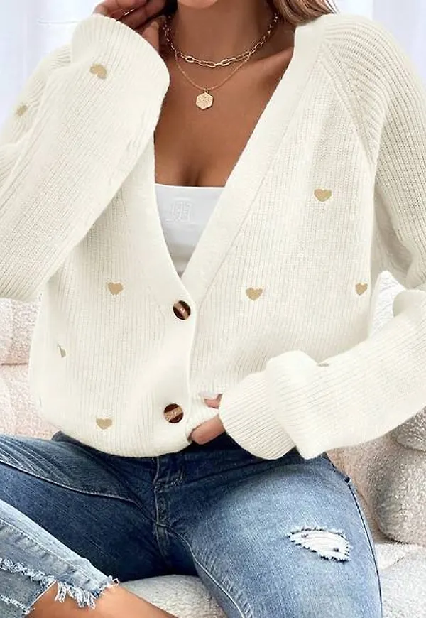 Shein Cardigan With Heart Embroidery