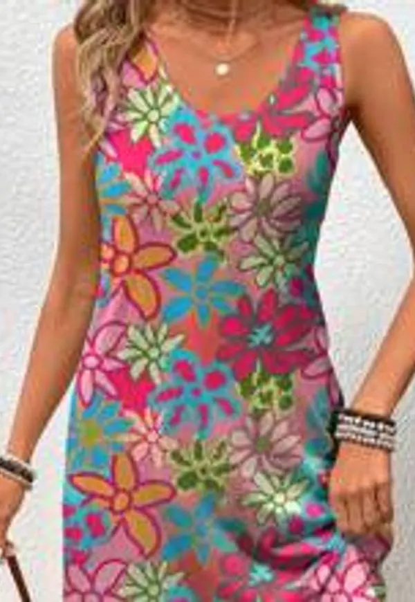 Shein Casual Full Printed Round Neck Ladies' Dress Suitable For Summer